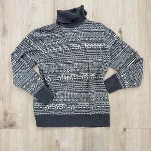 L.L.Bean Fair Isle Turtleneck Sweater Cotton Cashmere Gray Nordic Winter Large